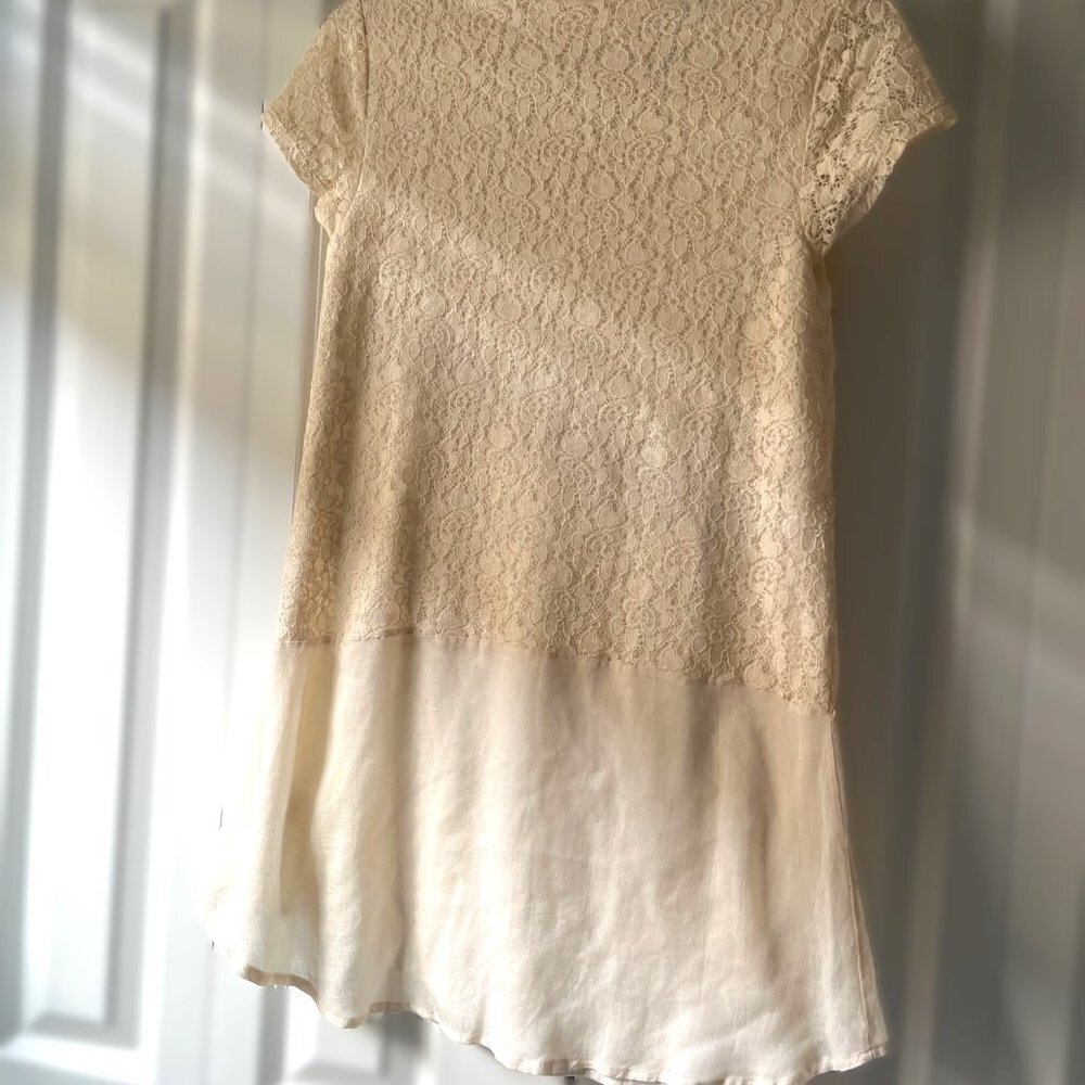 EUC Anthropologie Meadow & Rue Cream Lace, Short Sleeve, Dress XS - Picture 5 of 6